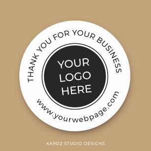 Black White Custom Logo Thank You Classic Round Sticker