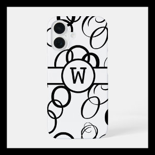 Black & White Custom Monogram with Elegant Loops iPhone 16 Case