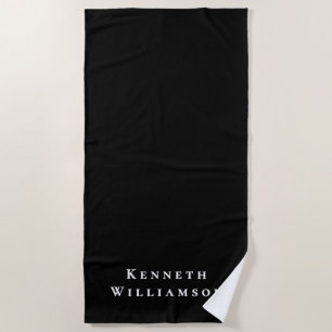 Black White Custom Name Minimalist Modern Men Beach Towel