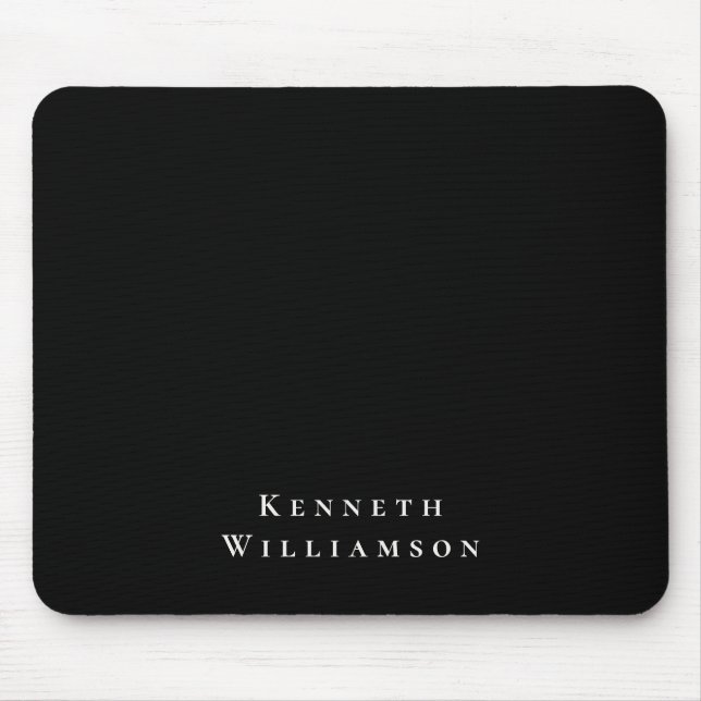 Black White Custom Name Minimalist Modern Men  Mouse Pad (Front)