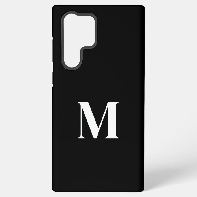 Black White Custom Name Monogram Stylish Elegant  Samsung Galaxy S22 Ultra Case (Back)