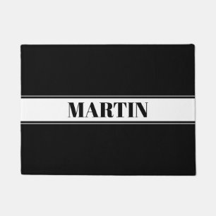 Black & White Custom Name Stripe Doormat