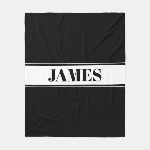 Black & White Custom Name Stripe Fleece Blanket