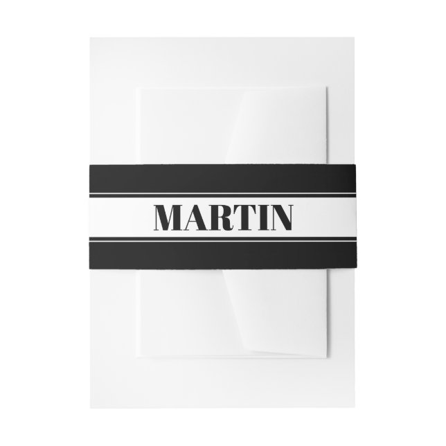 Black & White Custom Name Stripe Invitation Belly Band (Front Example)