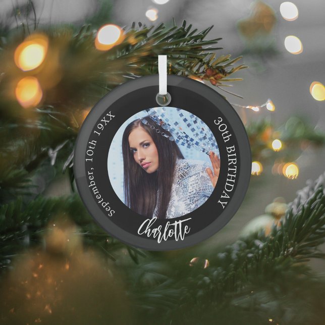 Black white custom photo birthday glass tree decoration (Creator Uploaded)