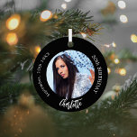 Black white custom photo birthday metal tree decoration<br><div class="desc">A classic black background. Personalise and add a name,  date,  age and photo.</div>