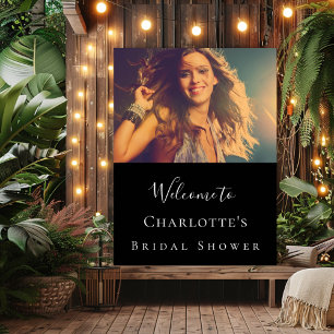 Black white custom photo bridal shower welcome poster