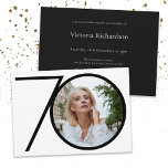 Black White Custom Photo Minimalist 70th Birthday Invitation<br><div class="desc">Black White Custom Photo Minimalist 70th Birthday Invitation. Modern minimalist birthday invitation design,  simple yet classy and elegant. Great for a black & white themed party! This is a customisable template,  if you need some help customising it simply contact the designer by clicking on the 'Message' button below.</div>