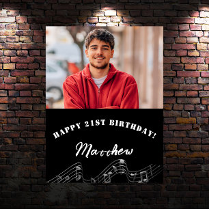 Black white custom photo music birthday welcome poster