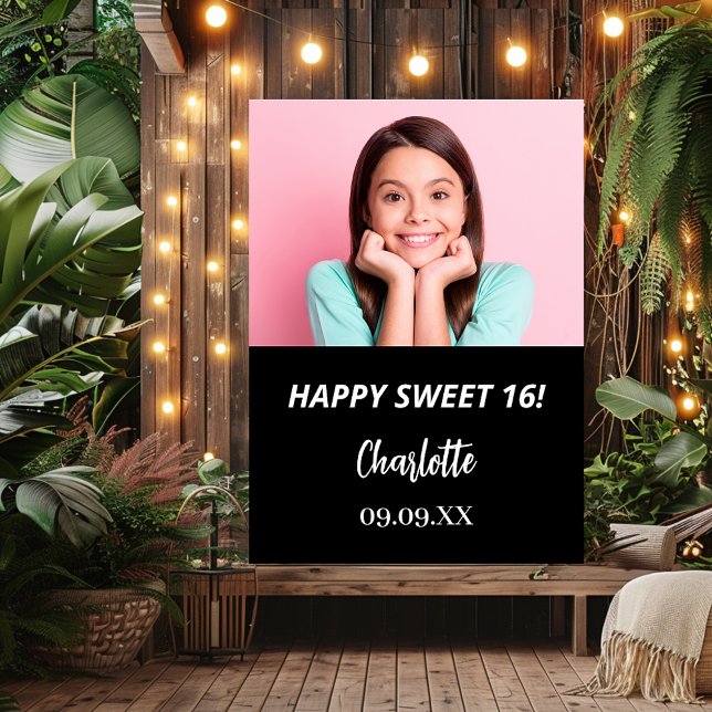 Black white custom photo Sweet 16 party welcome Poster (Creator Uploaded)