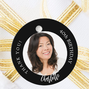 Black white custom photo thank you birthday favour tags