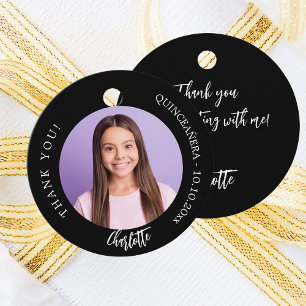 Black white custom photo thank you Quinceanera Favour Tags