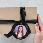 Black white custom photo thank you Sweet 16 Favour Tags<br><div class="desc">A classic black background. Personalise and add a name,  date and photo.
Back: add your thank you note.</div>