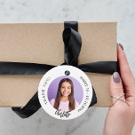 Black white custom photo thank you Sweet 16 Favour Tags<br><div class="desc">A classic white background,  black text. Personalise and add a name,  date and photo.
Back: add your thank you note.</div>