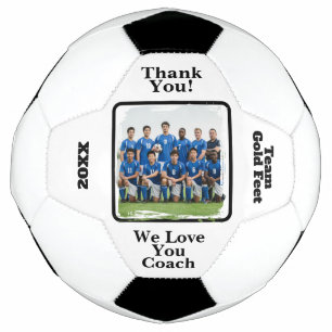 Black White Custom Soccer Football Coach Photo Ball