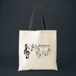 Black & White Custom Text Music Teacher/Student Tote Bag<br><div class="desc">Add a custom message and a name to this modern,  stylish black and white tote bag with musical notes to create a great gift for a musical instrument or singing teacher or student.</div>