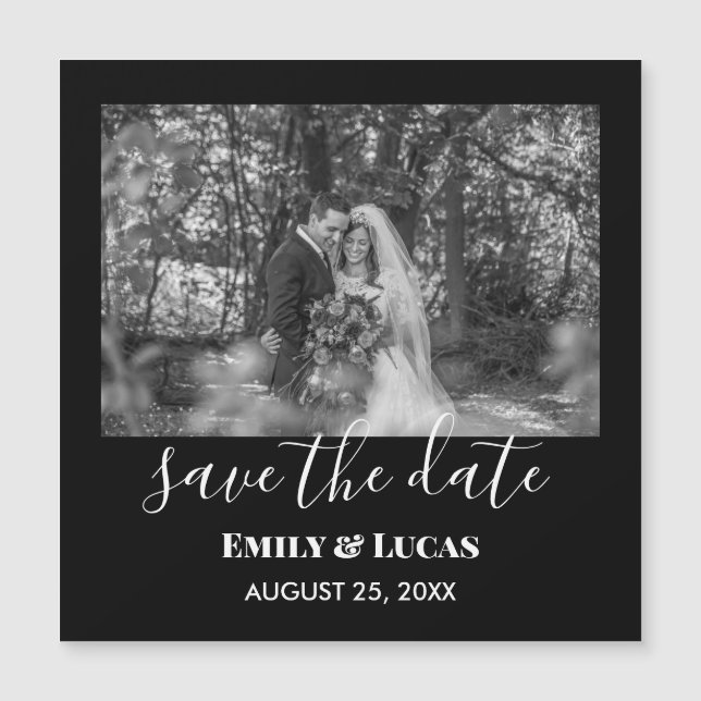 Black White Custom Wedding Photo Simple Elegant (Front)