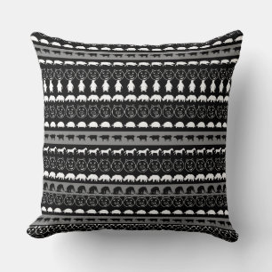 Black White Cute Animals Pattern #2 Cushion