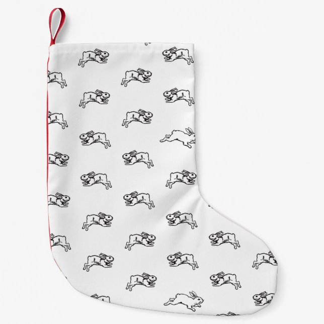 Black & White Cute Bunny Rabbits Pattern Design Small Christmas Stocking (Front)