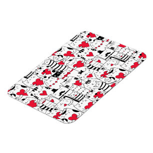 Black White Cute Cat Red Heart Magnet