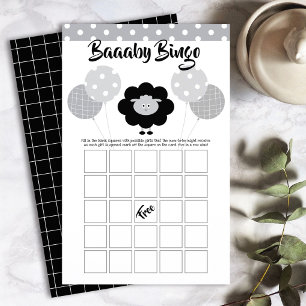 Black White Cute Lamb Baby Shower Bingo Game Card