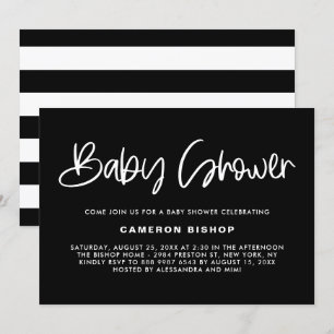 Black & White Cute Modern Calligraphy Baby Shower Invitation