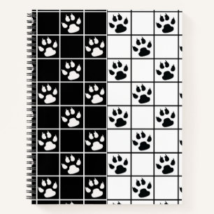 Black White Cute Windowpane Paw Plaid Notebook