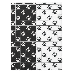 Black White Cute Windowpane Paw Plaid Tablecloth