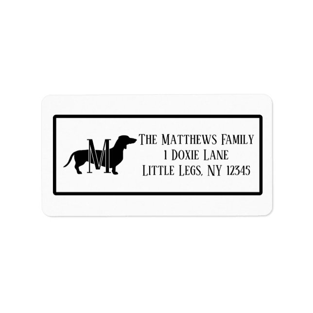 Black & White Dachshund Silhouette Border Label (Front)
