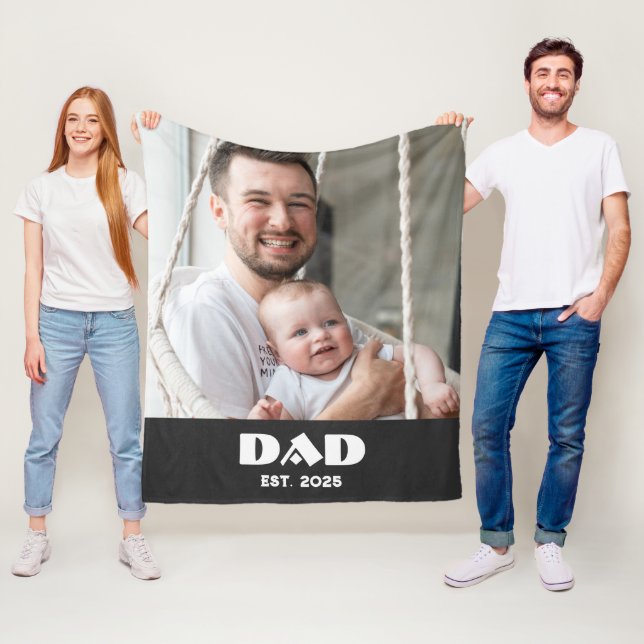 Black White Dad Established Bold Photo Fleece Blanket (In Situ)
