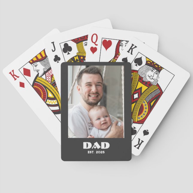Black White Dad Established Bold Photo Playing Cards (Back)