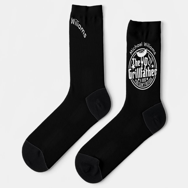 Black White Dad Personalised BBQ Grillfather Socks (Left)