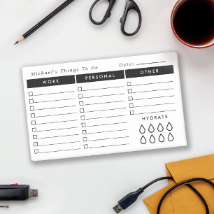 Black & White Daily Organiser To Do List - Hydrate Post-it Notes