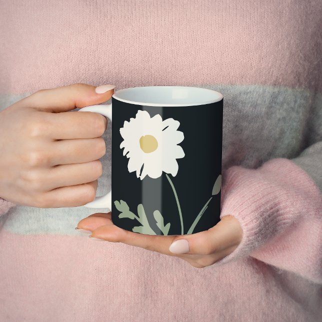 Black-White Daisy & Custom Text Modern Farmhouse Coffee Mug (Creator Uploaded)