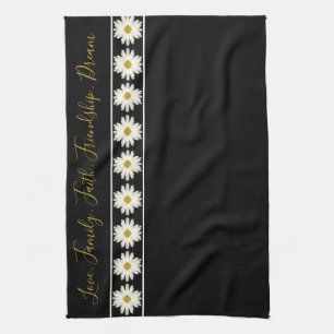 Black White Daisy Designed Tea Towel