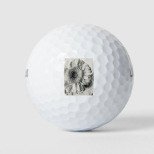 Black white daisy flower photo golf balls