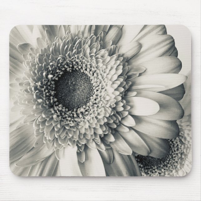 Black white daisy flower photo mouse pad (Front)