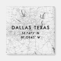 Black & White Dallas Texas Map Custom Coordinates