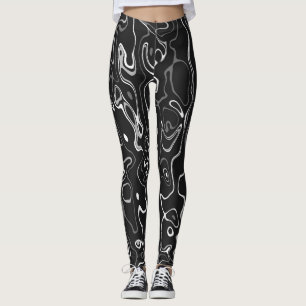 Black white damascus abstract swirls cool pattern leggings