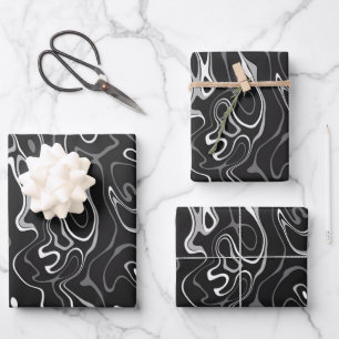 Black white damascus abstract swirls cool pattern wrapping paper sheet