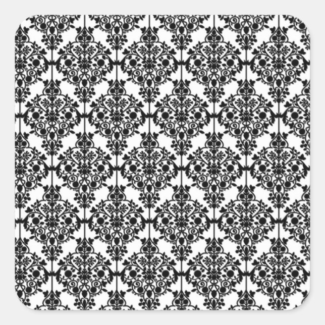 Black & White Damask Art Print Square Sticker (Front)