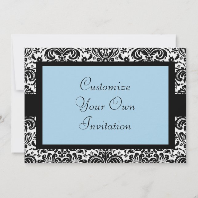 Black & White Damask, Baby Blue Invitation (Front)