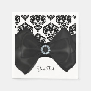 Black & White Damask Bling Bow Glam Sweet 16 Party Napkin