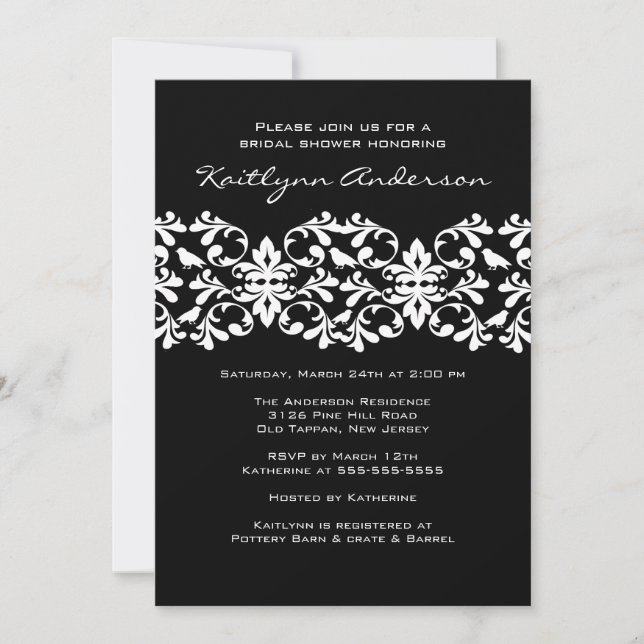 Black & White Damask Bridal Shower Invitation (Front)