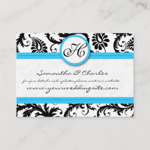 Black & White Damask Bright Aqua Trim with Dots Business Card