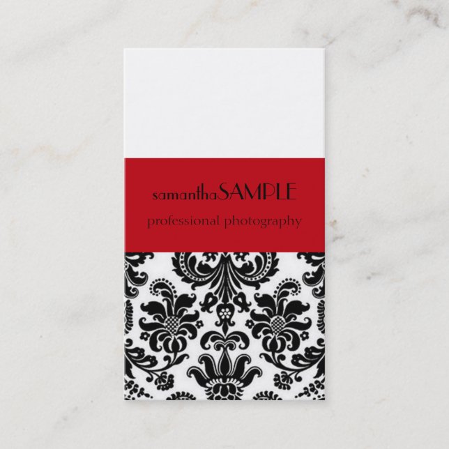 Black & White Damask Business Card (Front)