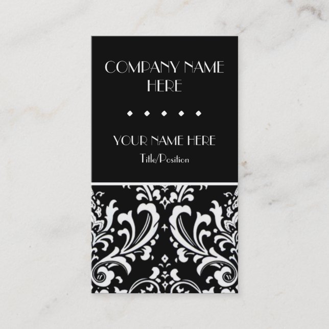 Black & White Damask Business Card (Front)