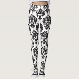 Black & White Damask Chic Modern Elegant Pattern Leggings