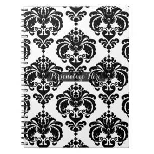 Black & White Damask Chic Modern Elegant Pattern Spiral Notebook