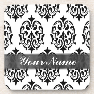 Black & white damask coaster